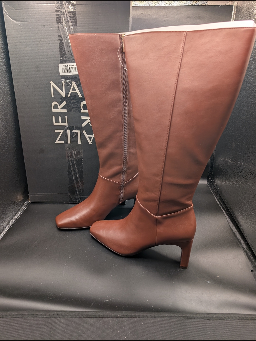 Naturalizer Women's Tall Brown Leather-Look Heeled Boots